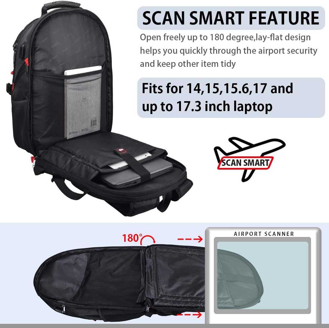 Laptop Backpack 17 Inch Waterproof Extra Large TSA Travel Backpack Anti Theft College School Business Mens Backpacks with USB Charging Port 17.3 Gaming Computer Backpack for Women Men Black 45L: Electronics