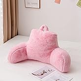 A Nice Night Faux Fur Reading Pillow Bed Wedge Large Adult Children Backrest with Arms Back Support for Sitting Up in Bed/Couch for Bedrest,BabyPink