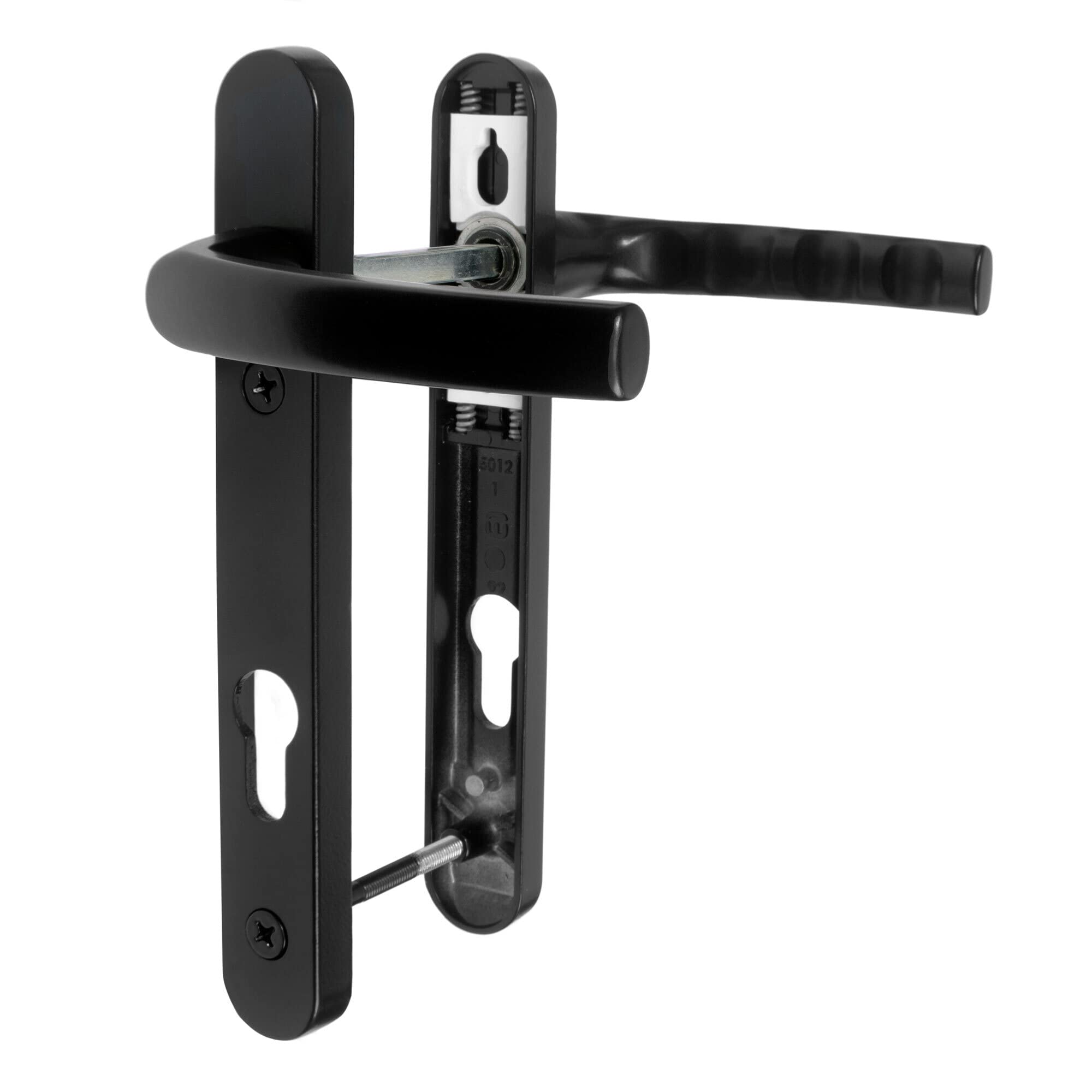 JCP uPVC Door Handle Pair, 122mm Screw Centres, 92 mm PZ Sprung Set, 220mm X 30mm Backplate, Black