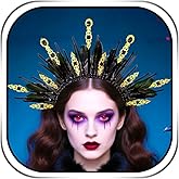 Urieo Halo Crown Headpiece Black Goddess Headband Halloween Cosplay Hair Accessories for Women