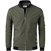 Men's Bomber Jacket Lightweight Casual Zip-Up V-Neck Windbreaker for Spring Fall Golf Coat with Pockets
