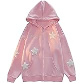 SOLY HUX Women's Y2k Hoodies Zip Up Star Graphic Long Sleeve Hooded Sweatshirt Jacket