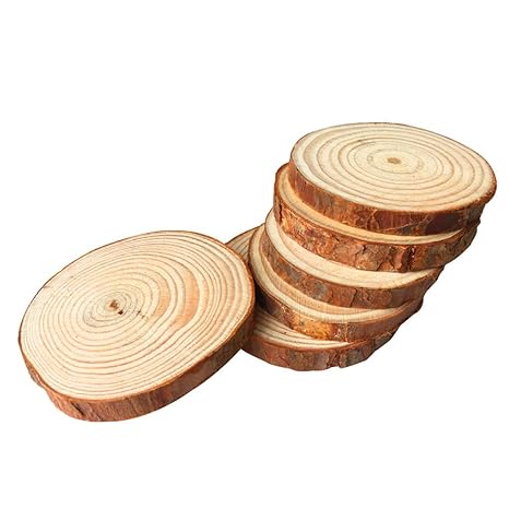 VORCOOL Runde Holzscheiben, Scheiben vom Baumstamm, unbehandeltes Holz, Holzuntersetzer, zur Dekoration oder zum Basteln, 5-6