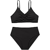 Milumia Girl's 2 Piece Swimsuit V Neck Spaghetti Strap Bathing Suit Bikini Set Swimwear