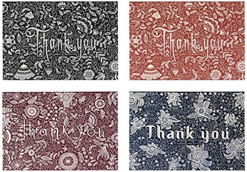 Jiulyning Thank You Note Cards Set Bulk Blank On the Inside 4 Vintage Thank you Designs Include 16 Greeting Cards and Kraft Envelopes - 3x5 Inches