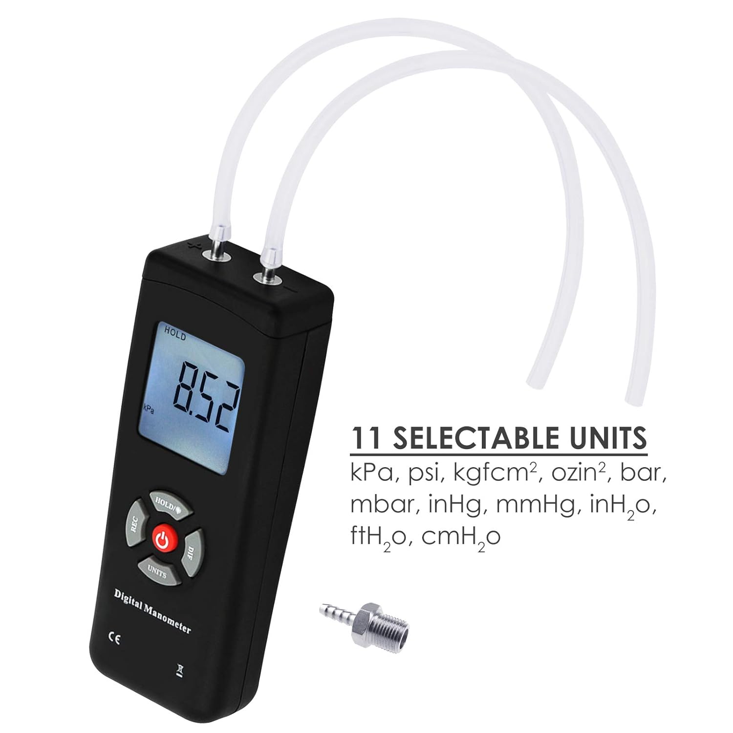 Manometer, Professional Air Pressure Meter, Digital Manometer Gas Pressure Gauge Tester, 11 Units with Backlight - Image 5