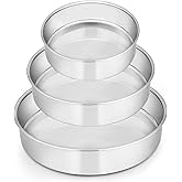 E-far Cake Pan Set of 3 (6 inch/8 inch/9½ inch), Stainless Steel Round Layer Cake Baking Pans, Perfect for Birthday Wedding Tier Cake, Non-Toxic & Healthy, Mirror Finish & Dishwasher Safe