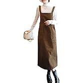 chouyatou Womens Cute Corduroy Adjustable Strap Overall Dress fringe Pinafore Baggy Maxi Long Tank Dress