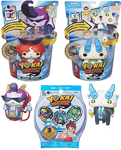 Yo-kai Watch Blind Bag Medals &amp; Converting Komasan-Businessman Converting Jibanyan-Baddinyan Big Figure Pack