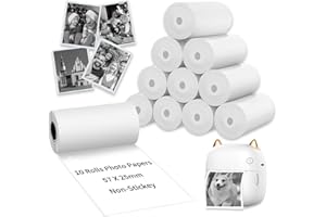 FASIONMIOR 10 Rolls Thermal Printer Paper, White Printer Paper For Mini Sticker Receipt Printer Portable Bluetooth Pocket Printer, Mini Printer Paper Refill For Most Mini Thermal Printer, Non-sticker Paper
