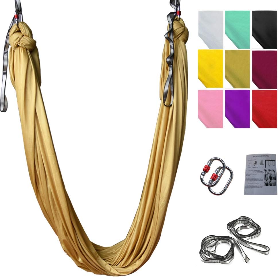 SEAFOWL Aerial Yoga Swing Set,5.5 Yards Anti Gravity Hammock Lnversion Exercises Lnclude 2 Carabiner,2 Daisy Chain, 1 Hanging Lnstructions