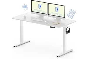 FLEXISPOT EN1 One-Piece Electric White Standing Desk 55 x 28 Inch Desktop Adjustable Height Desk for Home Office and Computer