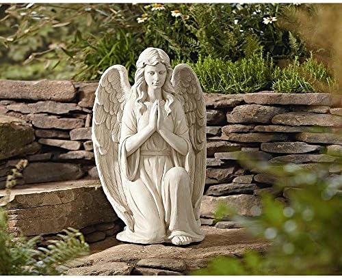 Outdoor Garden Kneeling Angel Statue White Praying Cherub Sculpture
