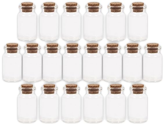 Alsino 20 Stück Leere Mini Glasfläschchen Schnapsflaschen Gewürzgläser mit Korken, 2 x 4 cm, 8 ml, Pflanzensamen, Gewürzdose,