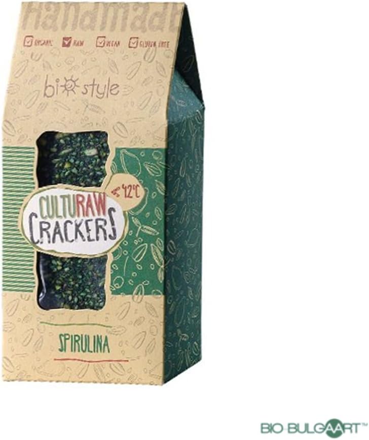 Culturaw Raw Organic Crackers Spirulina | 90g Spirulina Thyme Parsley Vegan Crackers Gluten-Free