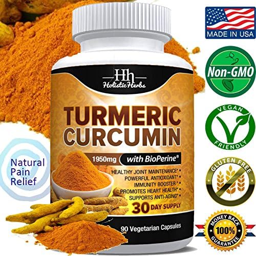 Holistic Herbs Turmeric Curcumin 1950mg with Bioperine 15mg and 95% Curcuminoids – 90 Capsules