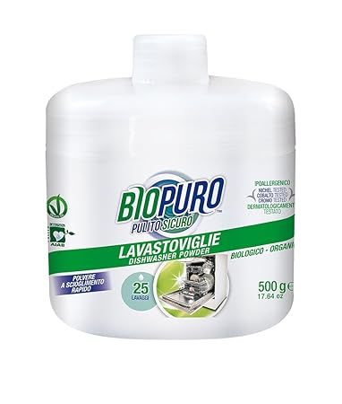 biopuro Waschmittel für Spülmaschine in Pulver, 25 Wäschen – 500 gr