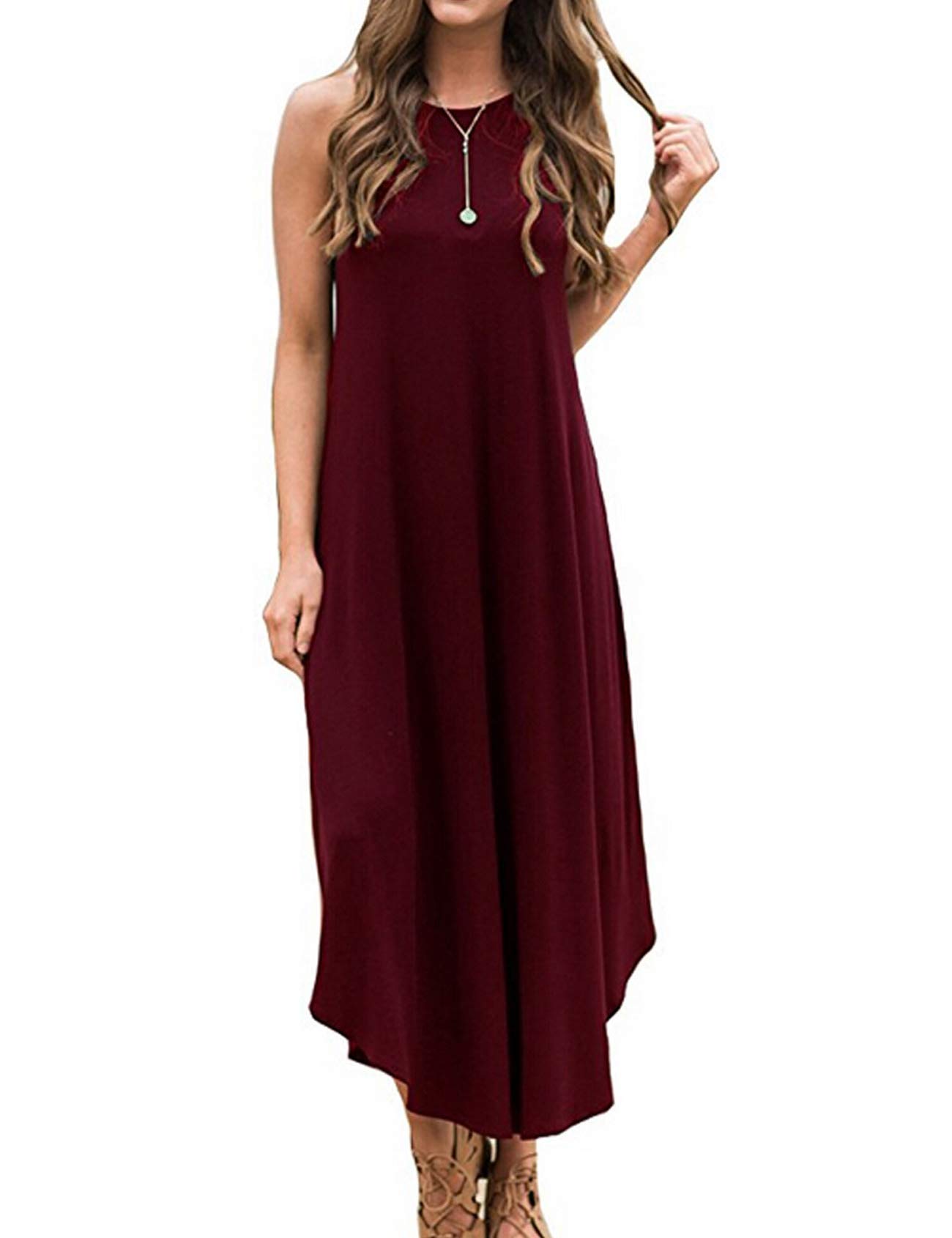 Halife Women's Summer Casual Stripe Sleeveless Loose Beach Maxi Dress