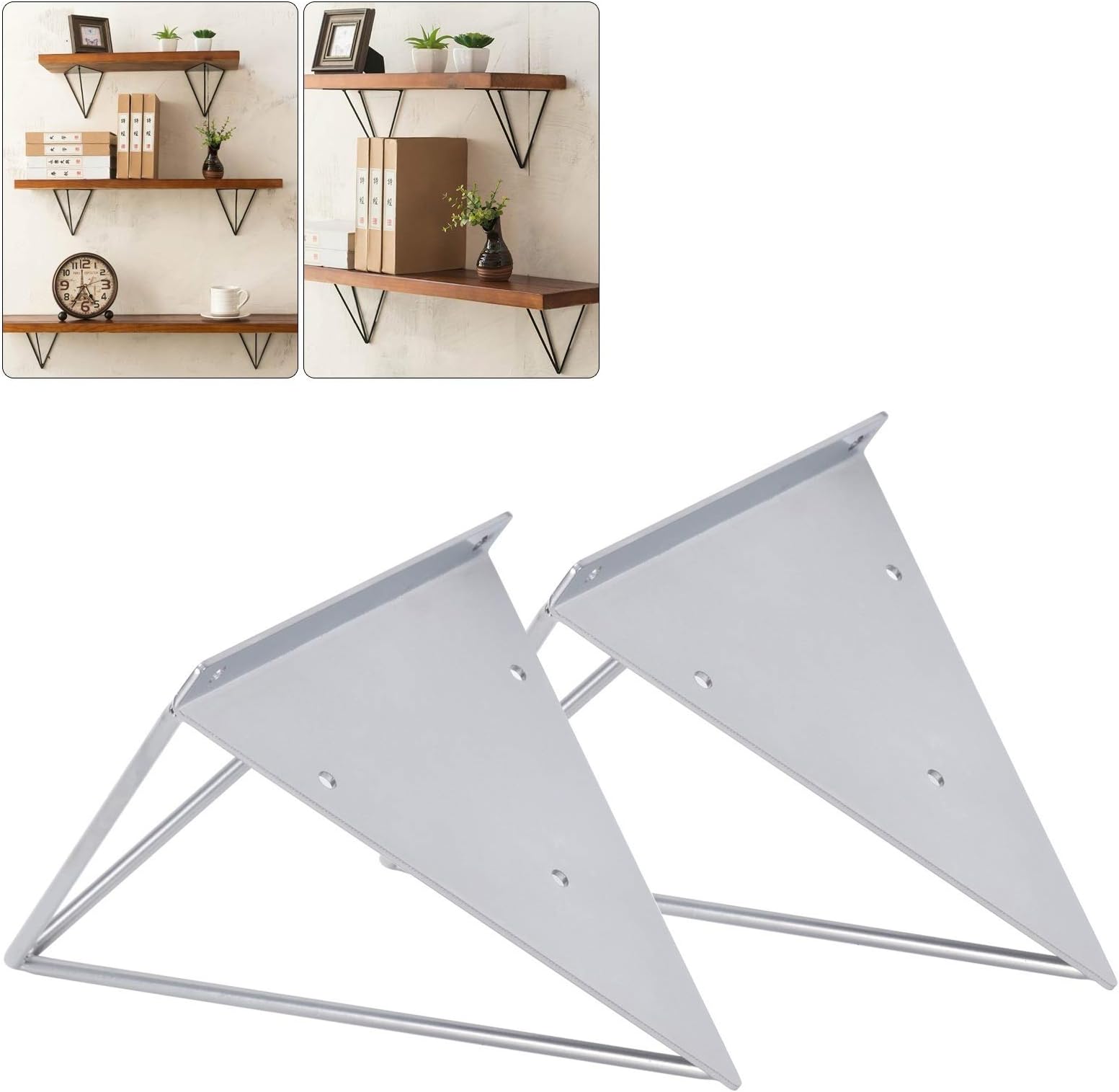 KingSaid Pair of Large Cast Iron Hairpin Prism Wall Shelf Support Bracket Silver