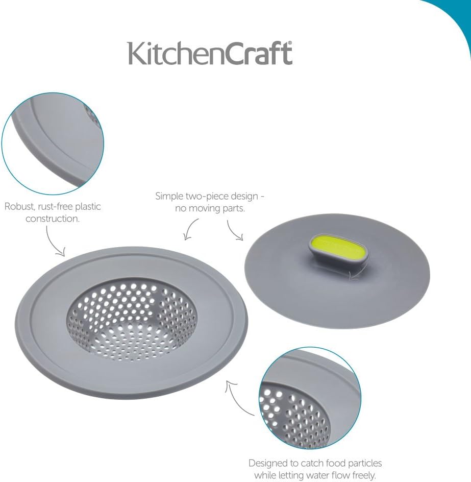 KitchenCraft 2-in-1 Plastic Plug and Sink Strainer, 11.5 cm (4.5") - Grey/Green - Image 3