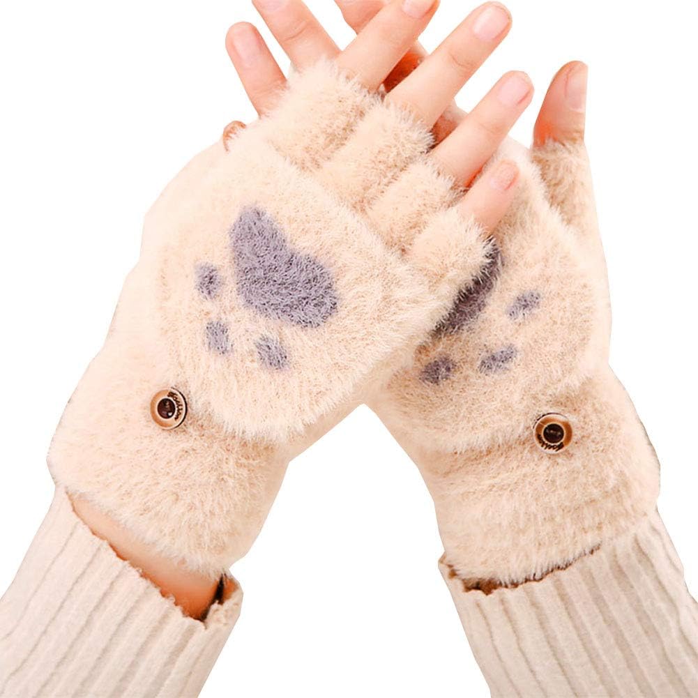 Lovely Cat Claw Design Half Finger Gloves Flip Top Gloves for Women