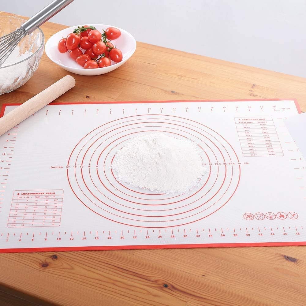 Silicone Pastry Mat Extra Large Non Slip with Measurement, Non Stick, Large and Thick, for Fondant, Rolling Dough, Pie Crust, Pizza and Cookies - BPA Free Easy Clean Kneading Matts, 16" x 24", Red: Kitchen & Dining
