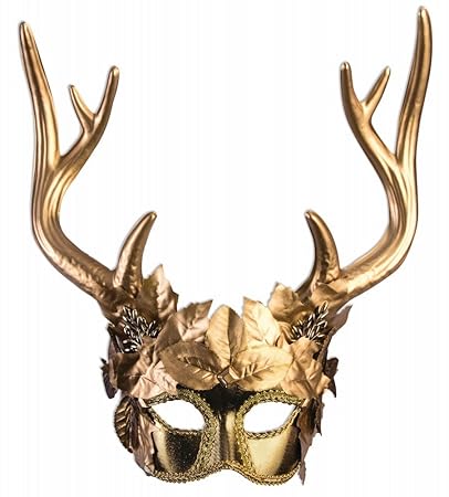Maske Diana Artemis Göttin der Jagd mit Hirschgeweih Gold Wald Hirsch Mythologie Jägerin Kriegerin Waldgeist