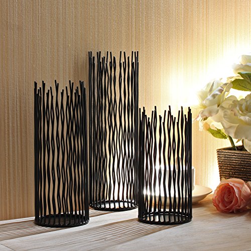 GiveU Metal Willow Led Candle holder Set of 3, Black, 8/10/12 inch Height, Functional Table Decoration