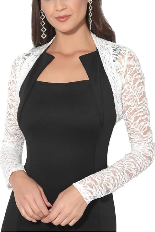 FEESHOW Damen Bolero Aus Spitze & Chiffon – Elegant, Kurzarm, Für Hochzeit & Party