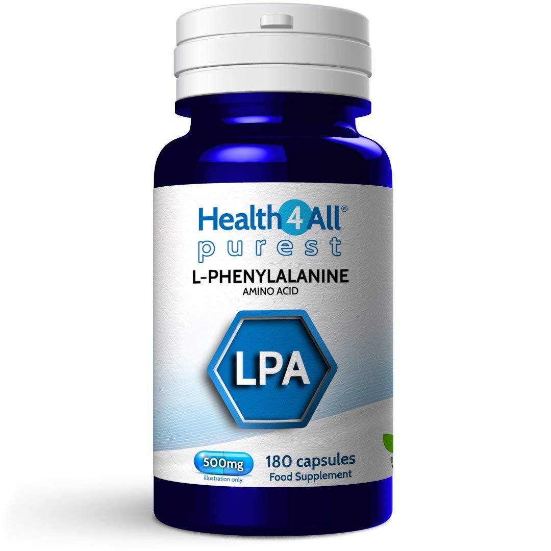 L-Phenylalanine 500mg 180 Capsules (V) .(not Tablets) Purest- no additives for Mood, Memory, Attention and Thyroid. Vegan Natural L- Form. Made in The UK by Health4All