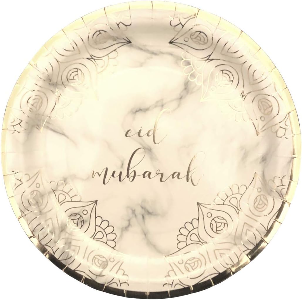 Peacock Supplies - Eid Mubarak Party Plates (10pk) - Marble & Gold
