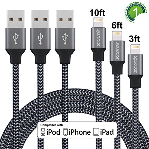 Xcords 3Pack 3ft 6ft 10ft iPhone Lightning to USB Syncing 