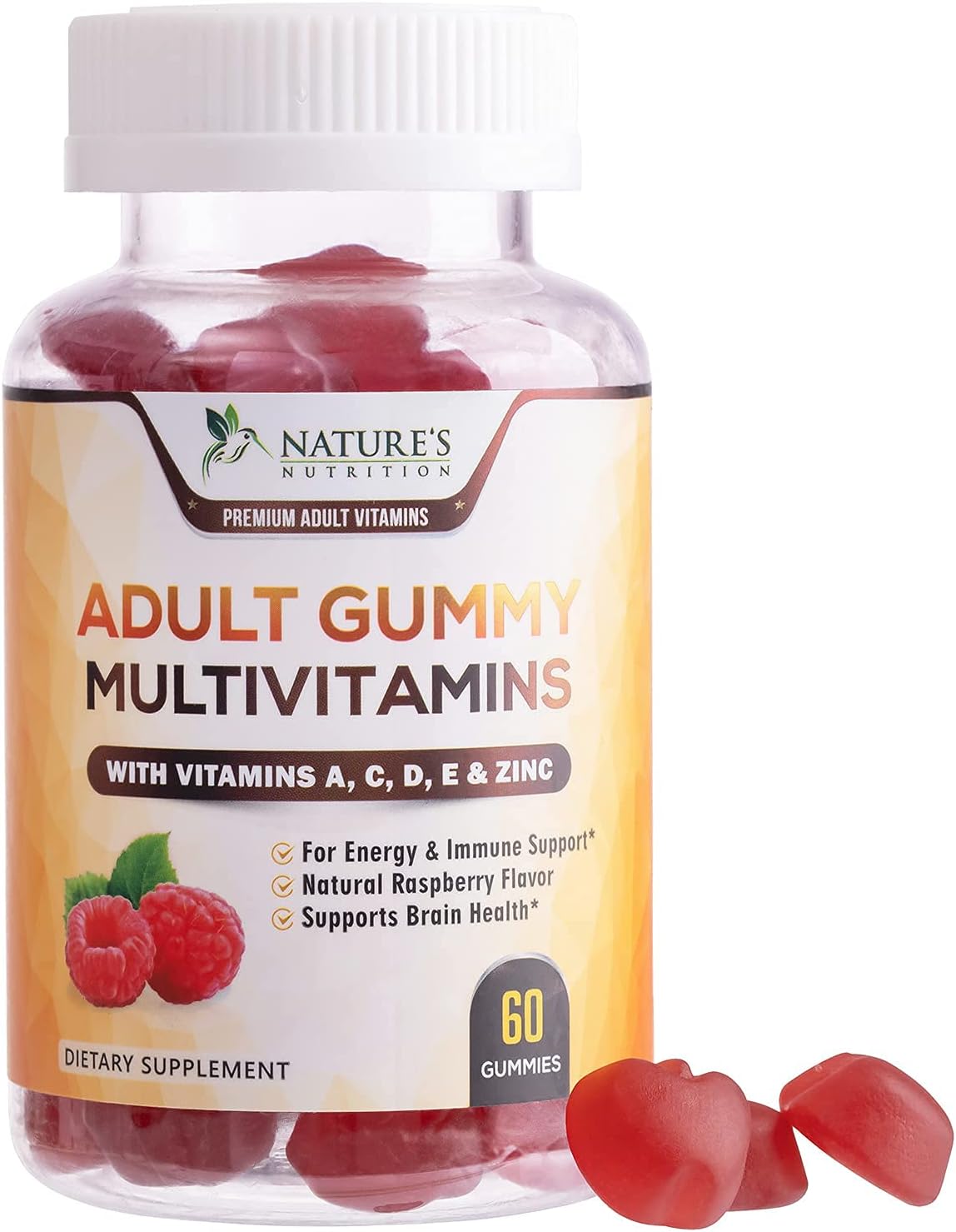 Adult Multivitamin Gummies with Vitamin C, D3 and Zinc for Immune Health Support - Natural Complete Daily Gummy Vitamin Supplement - Vegetarian Multi Vitamins for Men and Women - 60 Gummies: Health & Personal Care