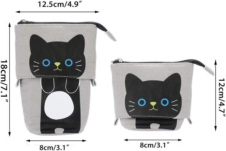 Kaxich Stand Pencil Case Holder Canvas Cute Cartoon Cat Pencil Pouch Bag Makeup Bag Stand Stationery Organizer with Zipper Closure - Image 3