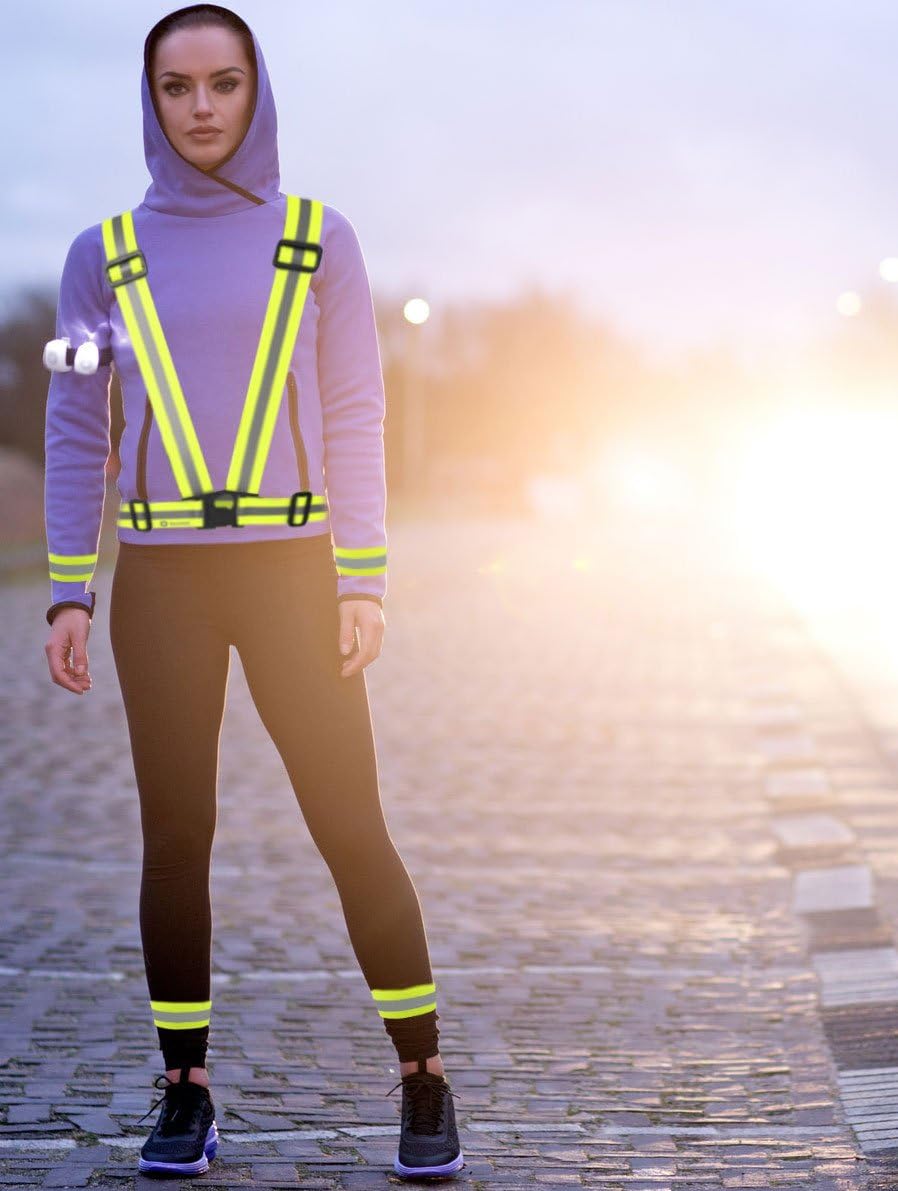 RuneSol Reflective Vest And 4 Arm/Leg Bands for High Visibility 24/7. Safety Waist Belt and Bands for Running, Cycling, Hiking, Walking, Motorbikes. Fully adjustable, Lightweight