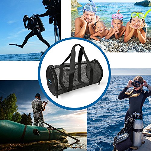 Dive Bags,Mesh Duffle Gear Bag with Shoulder Strap Equipment for Beach,Swimming,Snorkeling,Scuba Diving and Outdoor Sports (Black, Small)