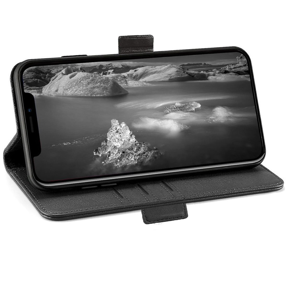 iPhone X Leather Wallet Case, ALBK Powerful Magnetic Detachable Case, Luxury Handmade Full Grain Leather Folding Flip Case with ID&Card Holder Slot for iPhone X 5.8 inch -Black