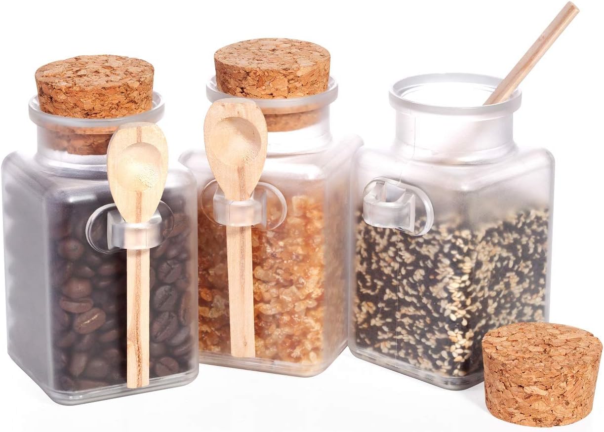 SRIVILIZE888Empty Seasoning Plastic Bottle 8 Oz. Spice Containers Herb jars Table Small Size Salt and Pepper with Wood Serving Spoon Spice Rack for Cabinets