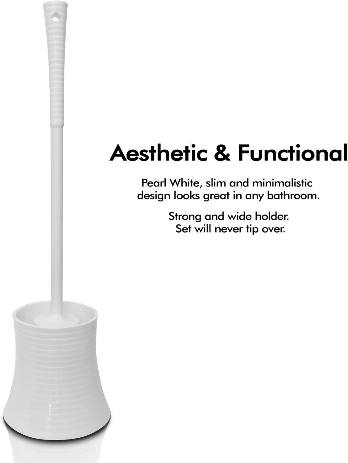 Leakproof (no Hole in Holder) Toilet Brush Set with Holder, White Pearl, Plastic - Chimpy - Bathroom Bowl Cleaner and Base, Great Grip Strong Bristles - Perfect for a Completely Clean Bathroom: Kitchen & Dining
