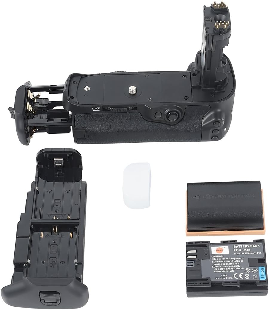 DSTE Multi-Power Vertical Battery Handle Holder Compatible for Canon EOS 7D Mark II Digital SLR Camera as BG-E16 with 2-Pack LP-E6