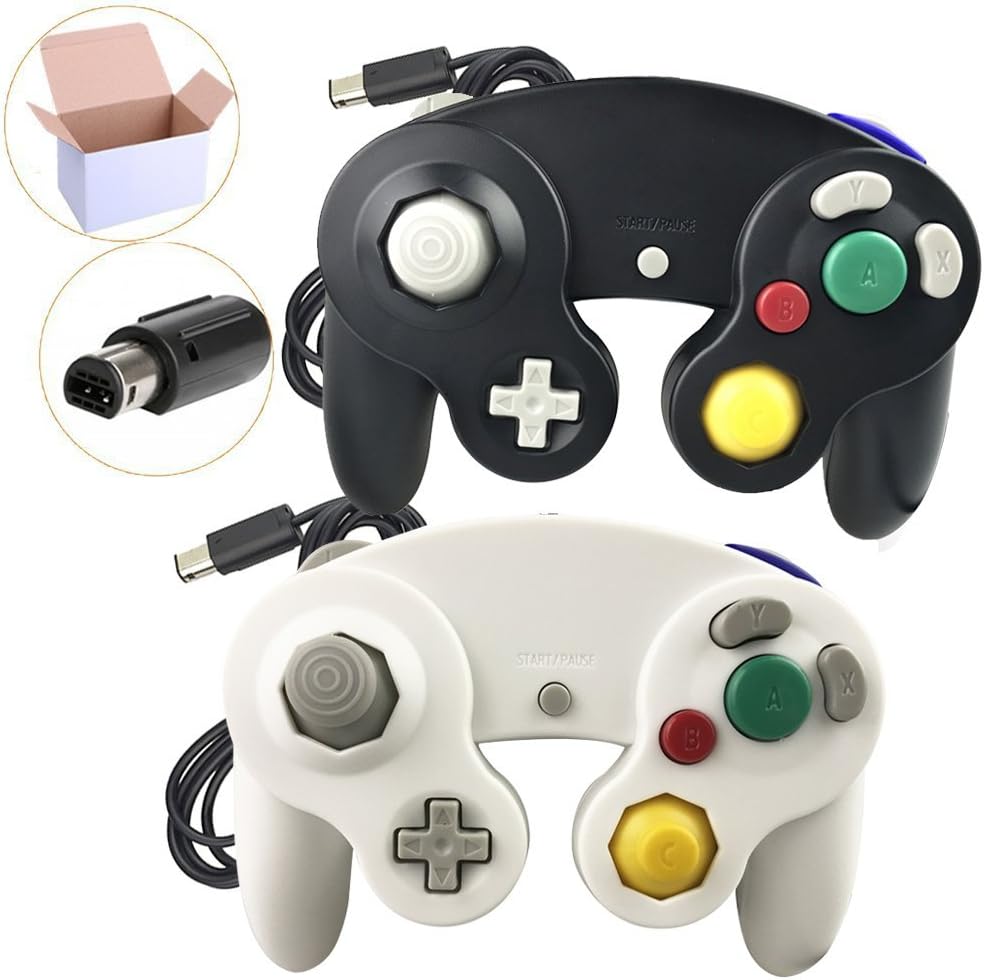 Poulep 2 Pack Classic Wired Gamepad joystick Controller Compatible for Wii Game Cube Gamecube (Black and White)