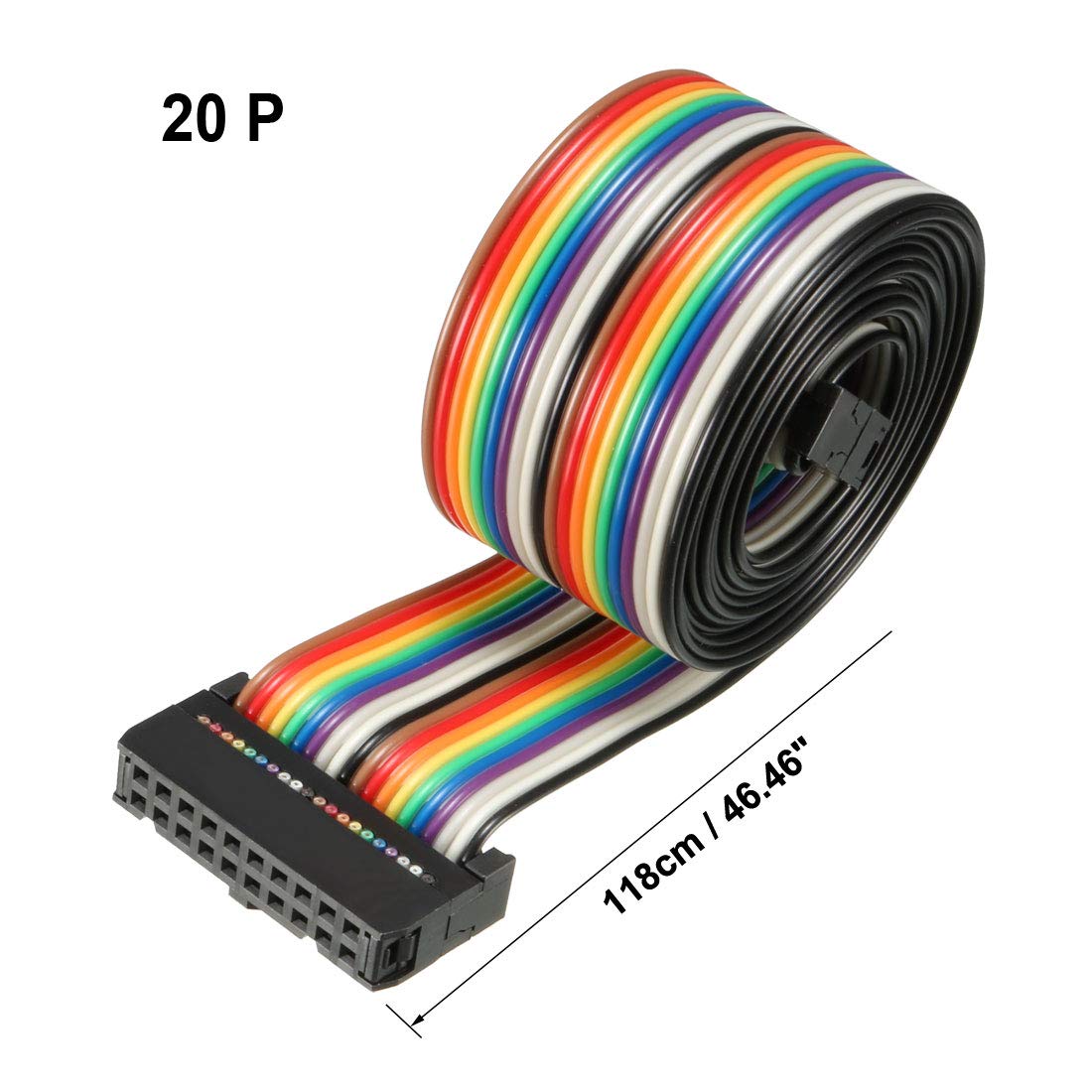 sourcing map IDC Rainbow Wire Flat Ribbon Cable 20 Pins 118cm Length 2.54mm Pitch Type-C - Image 3