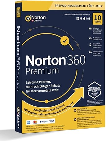 Norton 360 Premium 10 Gerate 1 Jahr Inkl 75gb Amazon De Software