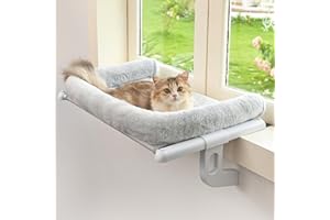Zoratoo Cat Window Sill Perch with Large Bolster, Easy to Adjust & Assemble Cat Window Seat for Windowsill & Bedside, Pet Hammock Bed for Large Cats and Kittens (Grey, M)
