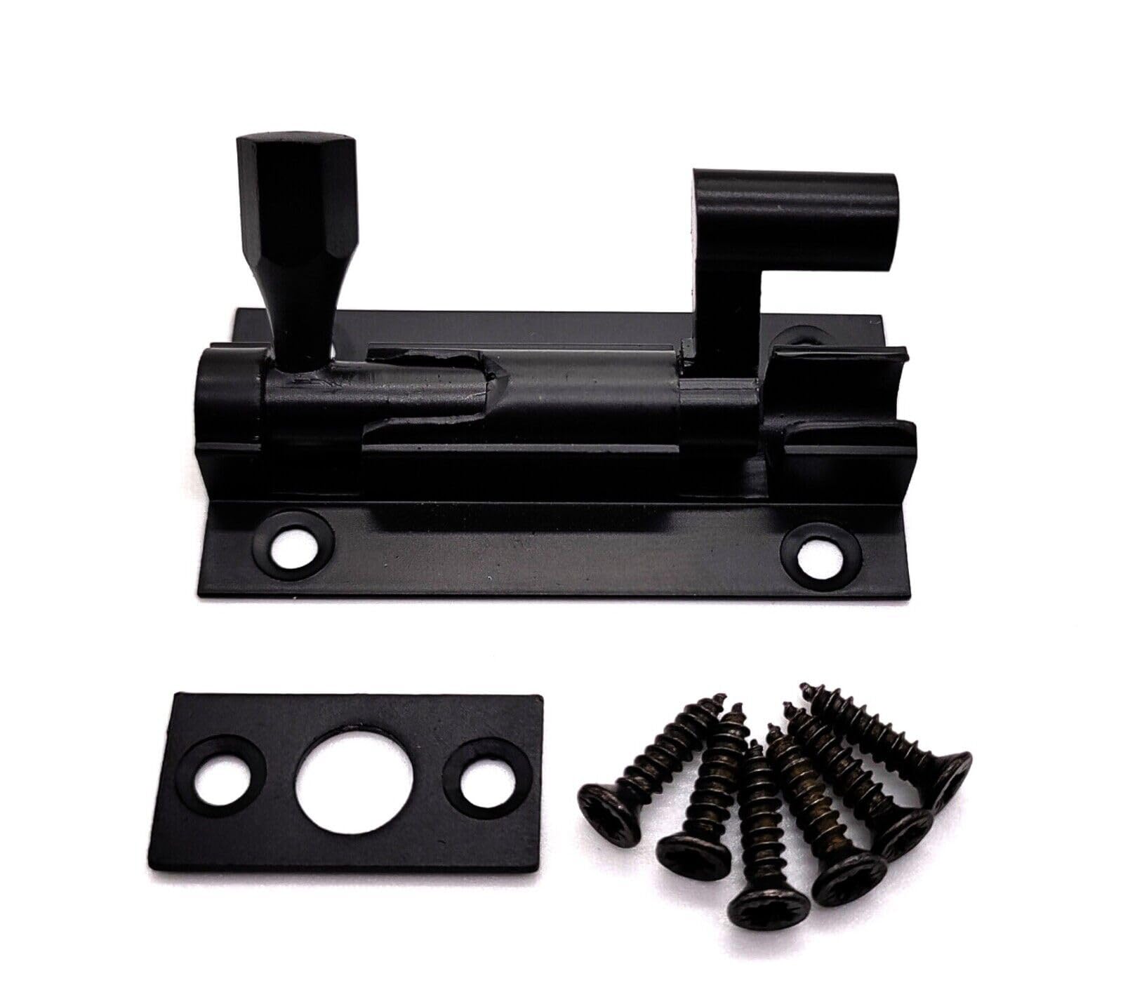 Door Bolts Polished Black Barrel Side Lock 50mm Naked Door Latch with Screws Tower Bolt Locks for Bedroom Bathroom Toilet Shed Gate Cupboards and Cabinets Pack of 1.