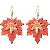 Acrylic Maple Leaf Dangle Earrings for Women Vintage Brown Drop Earrings Statement Autumn Earrings Simple Plants Palm Tree Thanksgiving Jewelry