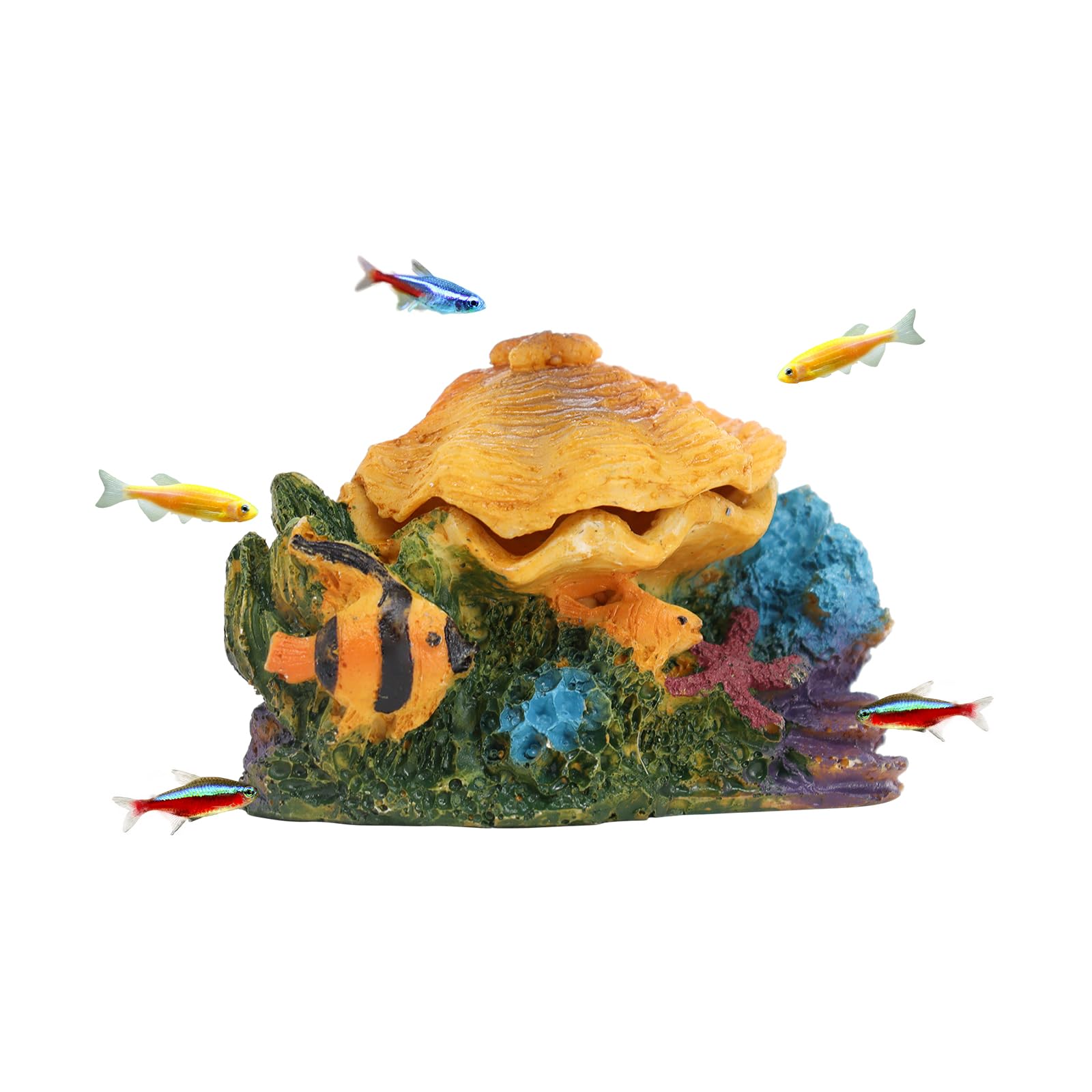 Photo 1 of WishLotus Aquarium Bubbler Decorations, Opening and Closing Shells Air Bubbler Decor Ornament for Fish Tank (Yellow, S)