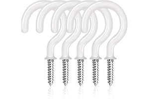 JEGONFRI 50 Pack Ceiling Hooks, 1-1/4 Inch Vinyl Coated Screw-in Hooks Hanging Plants & Flower Baskets, Multi-Function Cup Hooks for Indoors Outdoors - White