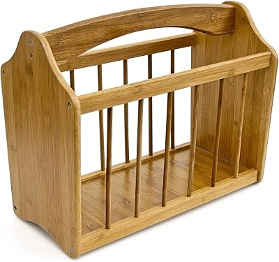 Unibos Magazine & Newspaper Rack Bamboo Storage Basket with Handle Brown UK