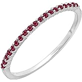 Dazzlingrock Collection Round Ruby Dainty Half Eternity Style Wedding Band For Women, Available in 10K/14K/18K Solid Gold
